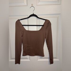 Elegant Nude/Brown Long Sleeve Crop Top